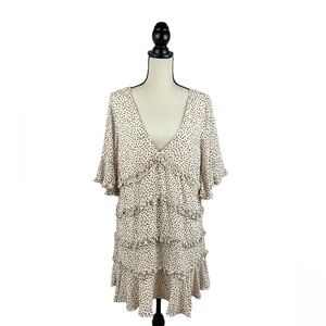 Saints + Secrets Boutique Dress SZ L Above the Knee Brown/ Cream Low Cut V-Neck